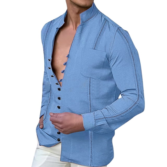 Men's Beach Holiday Pro Shirt with Button-Front Stand Collar for Everyday Wear and Relaxed Fit