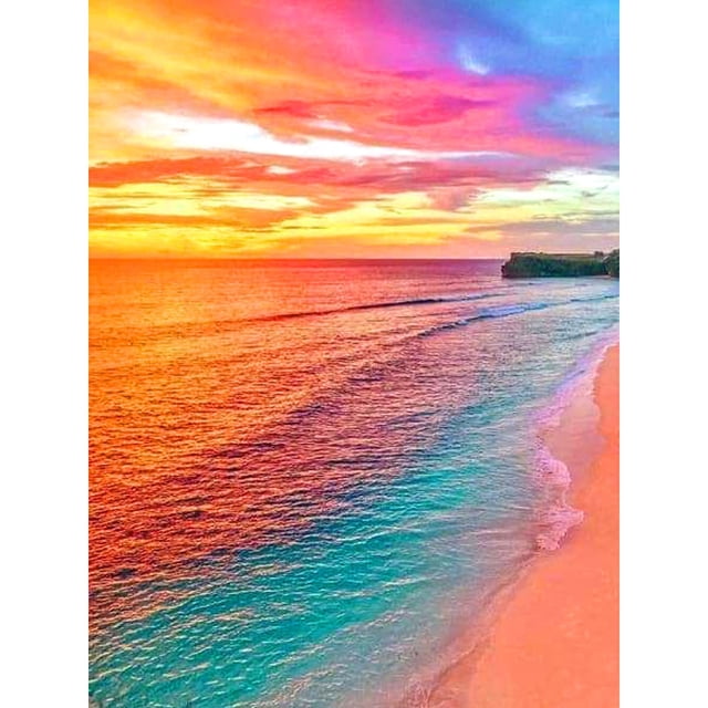 Kit de pintura de diamantes DIY mar playa puesta de sol completo redondo Rhinestone arte imagen FLhrweasw Nuevo