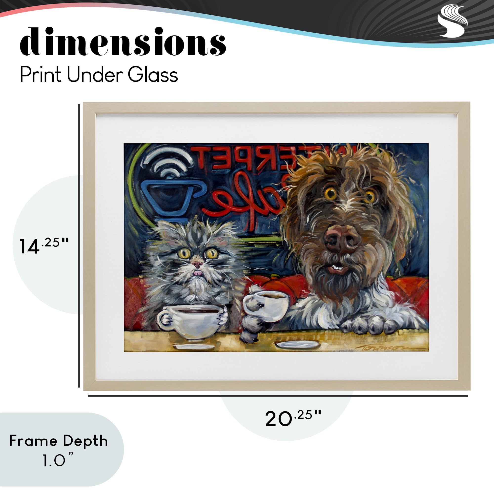 Stupell Industries Pets Wired At The Cafe Birch Framed Print Under Glass, design by CR Townsend