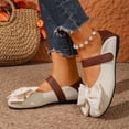 thumbnail image 6 of Womens Bow Mary Jane Flats Faux Suede Adjustable Strap Round Toe Casual Comfort Padded Insole Non-Slip Rubber Sole Beige,Size 7.5, 6 of 9