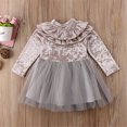 thumbnail image 3 of EYIIYE Baby Girls Velvet Ruffle Dress Round Neck Long Sleeves Dress, 3 of 6