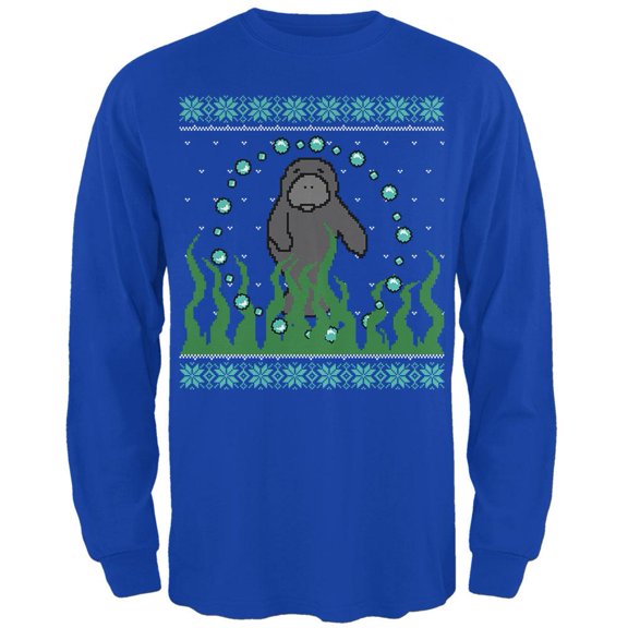 Old Glory Mens Ugly Christmas Sweater Manatee Floaty Potato Long Sleeve T Shirt