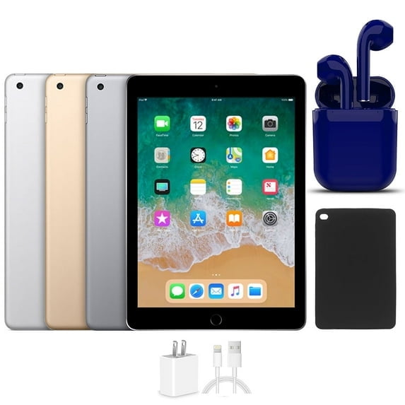 Restored Apple iPad 9.7-inch Retina 128GB Latest OS Wi-Fi Only Bundle: Bluetooth/Wireless Airbuds, Case, Rapid Charger (Refurbished)
