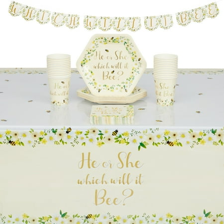Gender Reveal Bee Theme Party Pack, He Or She What Will It Bee (Serves 24, 75 Pieces)