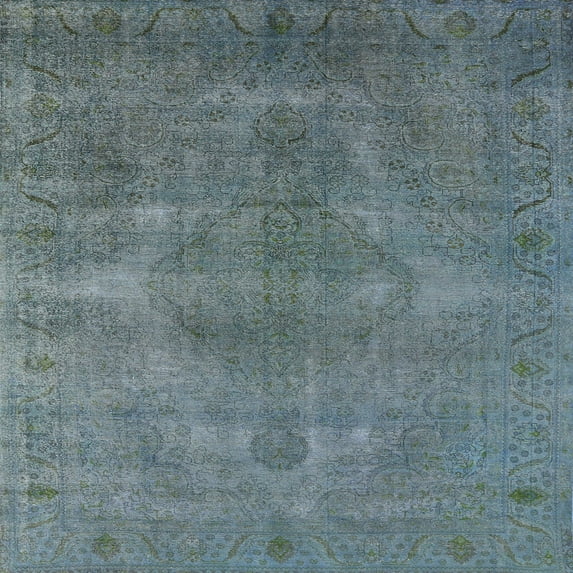 Ahgly Company Indoor Square Mid-Century Modern Cadet Blue Green Oriental Area Rugs, 7' Square