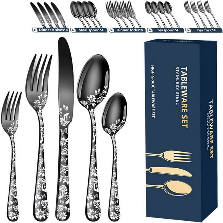 20-piece Wood Sliver Silverware Set With Small Waist Handle, Stainless  Steel Flatware Sets For 4, Cutlery Utensil Tablew