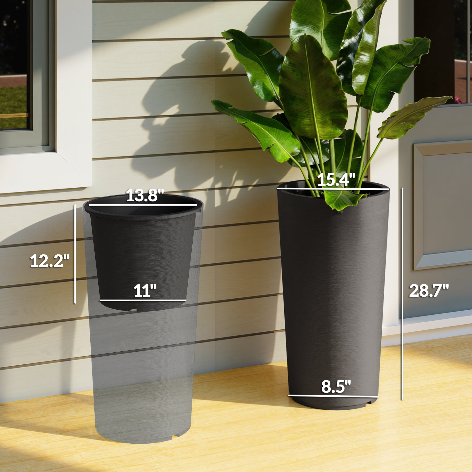 Outsunny 29 Inch Outdoor Planter, Weather and UV Resistant Stackable Large Planters, Black