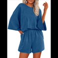 thumbnail image 1 of Conjuntos de Pijama para Mujer, Blusas Extragrandes de 3/4 y Pantalones Cortos con Cintura Elástica, Conjuntos de Estar por Casa. Azul XL, 1 of 6