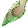 thumbnail image 4 of FSJ Women Pointed Toe Single Strap Mules with Sequins Slip on Mid Thin Heels Casual Dressy Party Backless Pumps Size 11 Green, 4 of 4