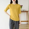 thumbnail image 3 of Wyobmus Modal Soft Hlaf Sleeve Shirts for Women Solid Color High Crew Neck Basic Tees Casual Comfy Pajama Tops Yellow, 3 of 4