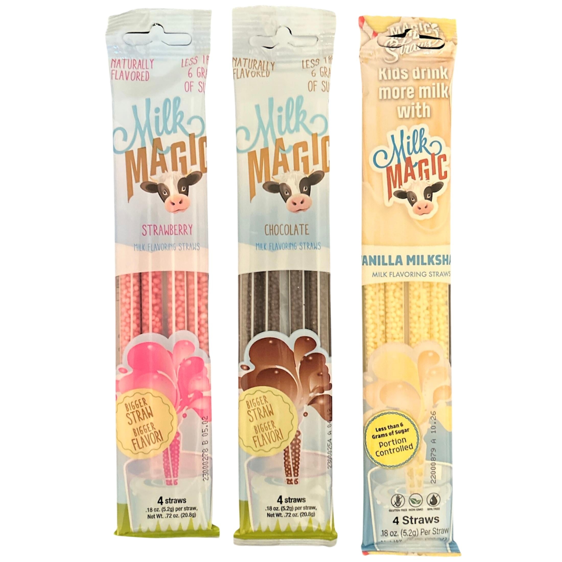 Magic Milk Flavoring Straws Strawberry Vanilla Milkshake and Chocolate