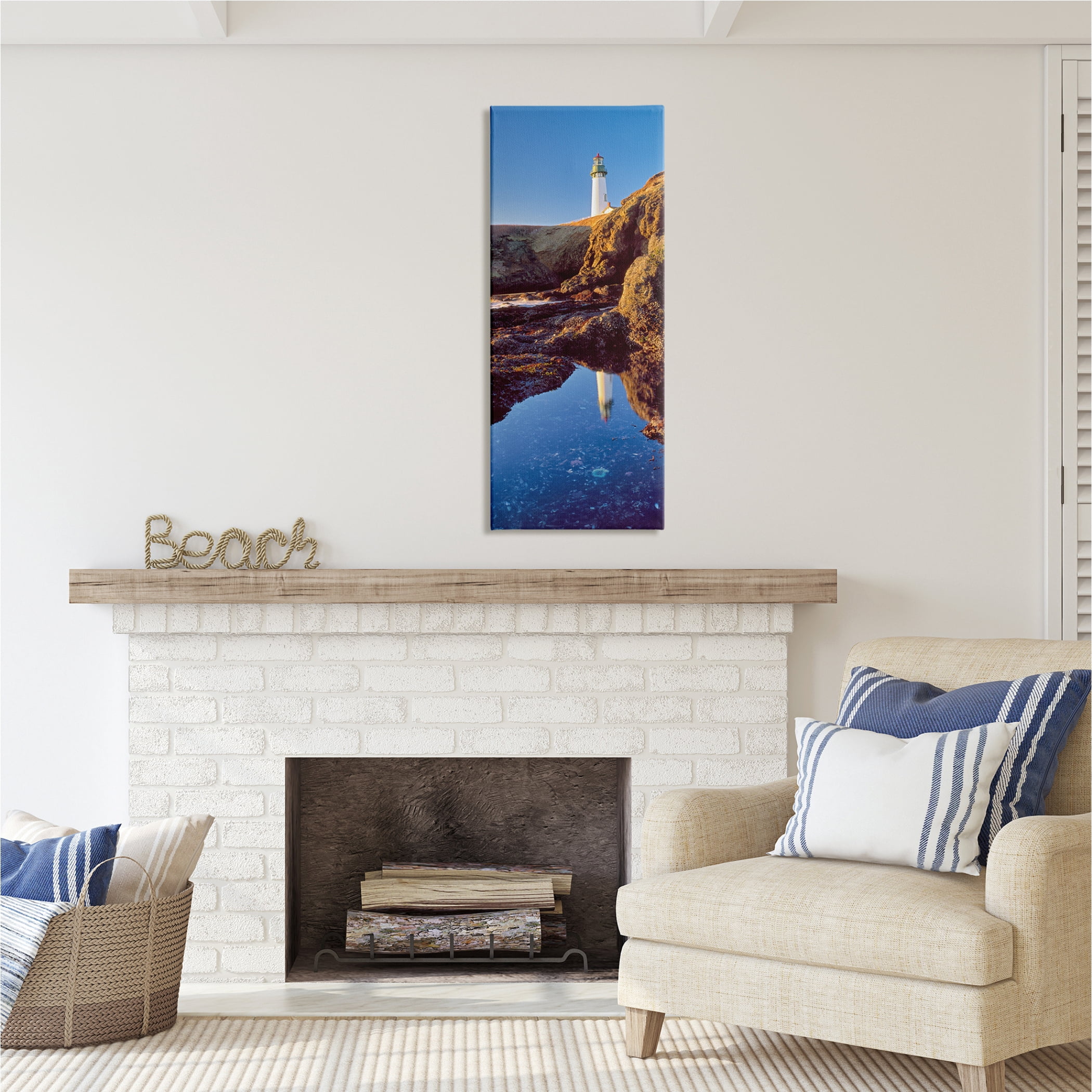 Stupell Industries Lighthouse Water Reflection Nature Photography Gallery Wrapped Canvas Print Wall Art, 17 x 40
