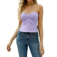 thumbnail image 6 of Womens Summer Strapless Split Hem Crop Tube Top Off Shoulder Sleeveless Ruched Chest Slim-Fit Non-Slip Silicone Bandeau, 6 of 21