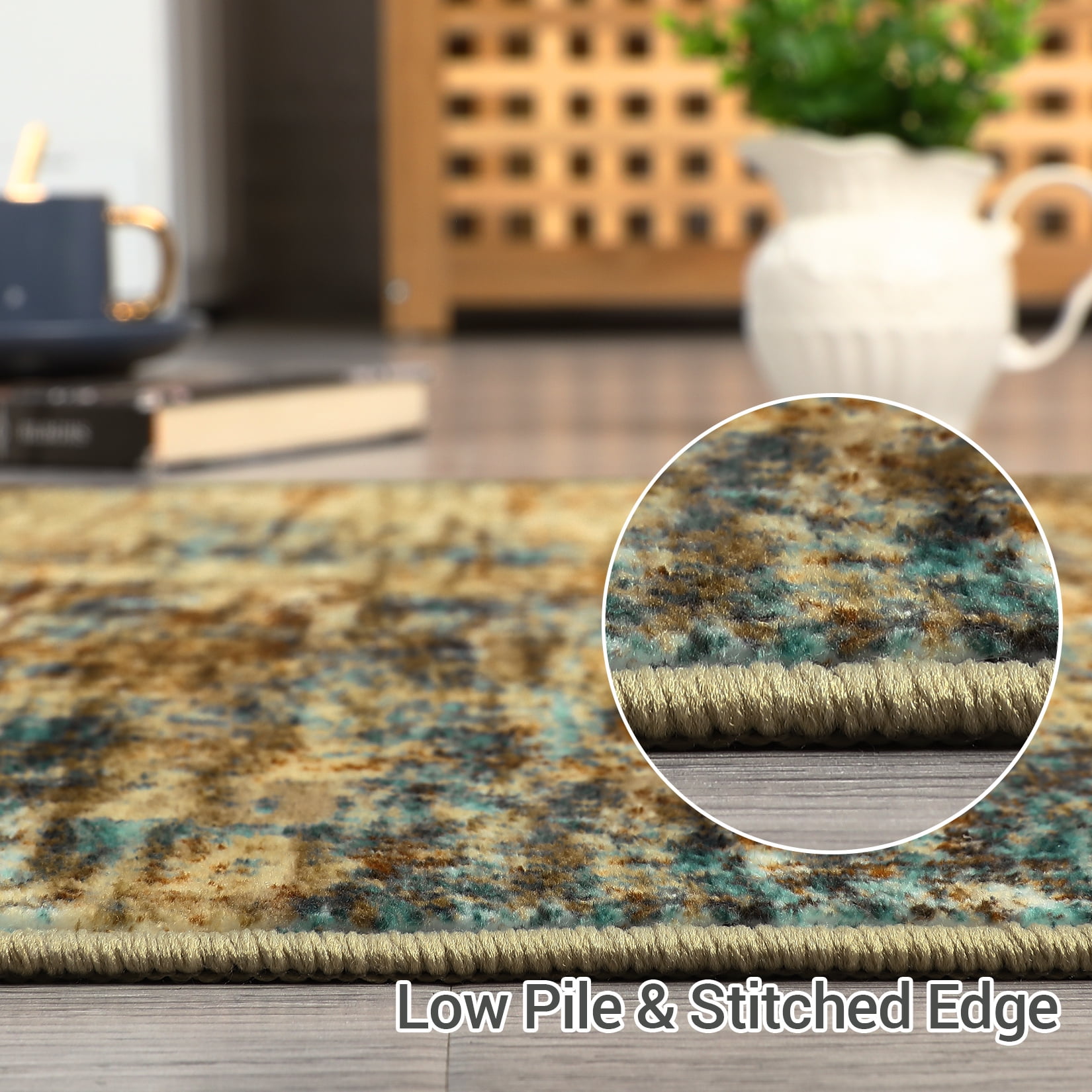 HOMERRY Rugs 9' x 12' Abstract Area Rug for Living Room Soft Low Pile Carpet, Brown/Multi