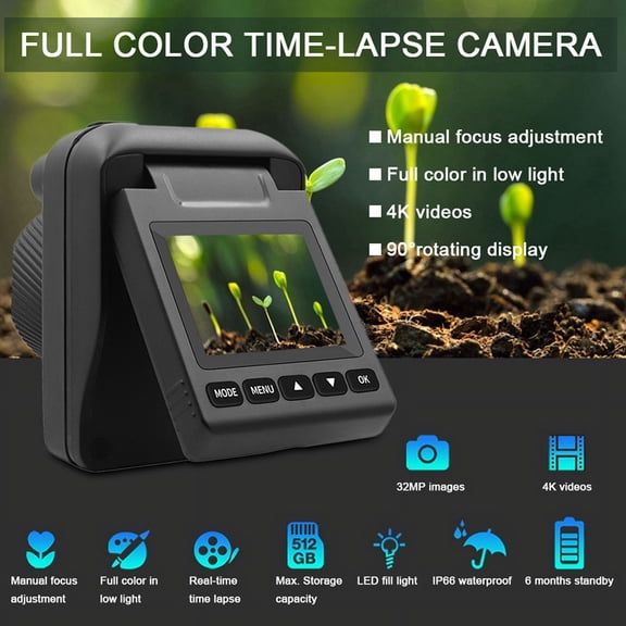 Outdoor Time Lapse Camera 32MP Waterproof Timelapse Camera Recorder with 90 Degree Rotating Screen 6 Months Battery Life