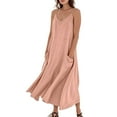 thumbnail image 4 of UoCefik Summer Beach Dresses for Women 2025 Linen Sleeveless Maxi Sundresses with Pockets Pink S, 4 of 5