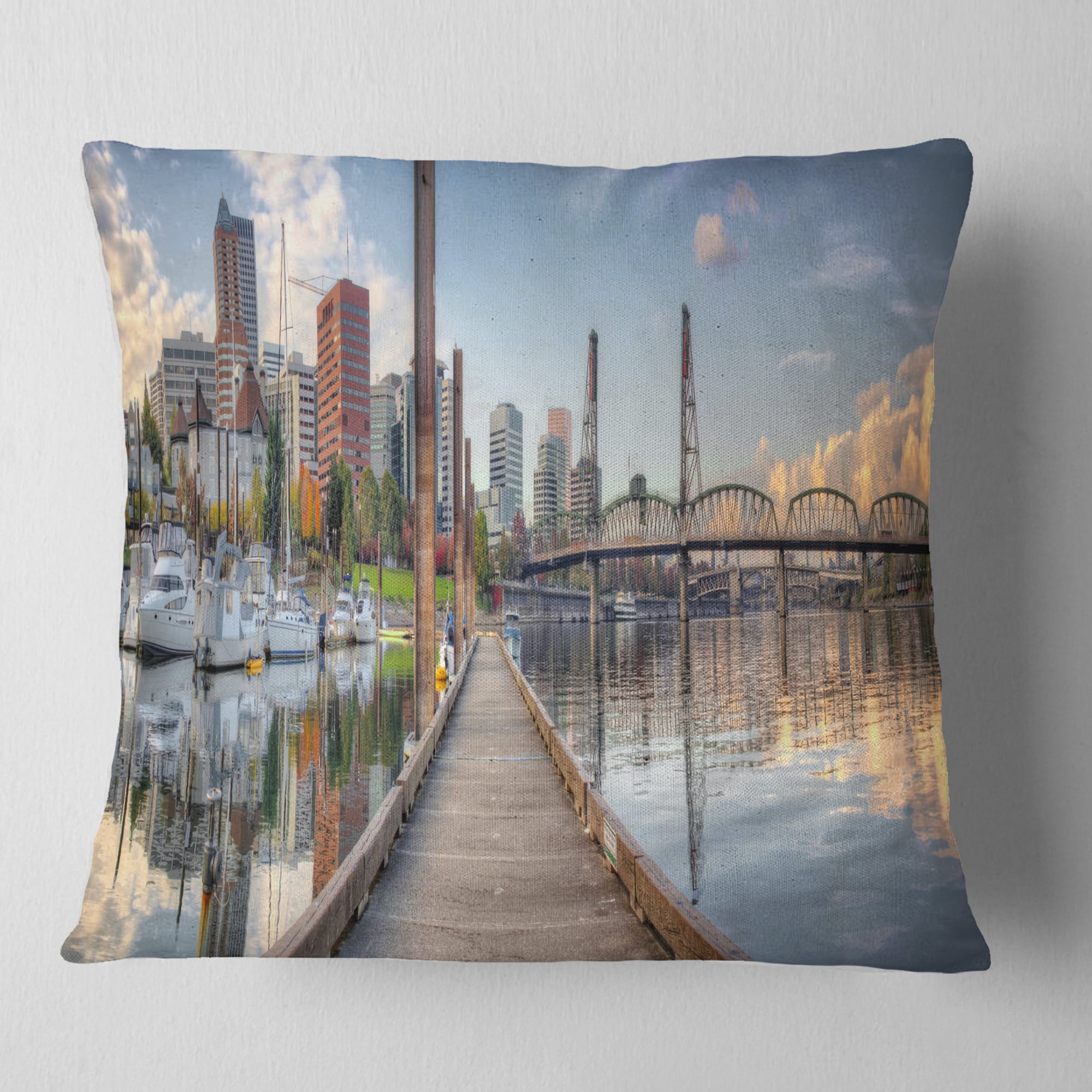Designart Marina Along the River - Landscape Photography Throw Pillow - 16x16