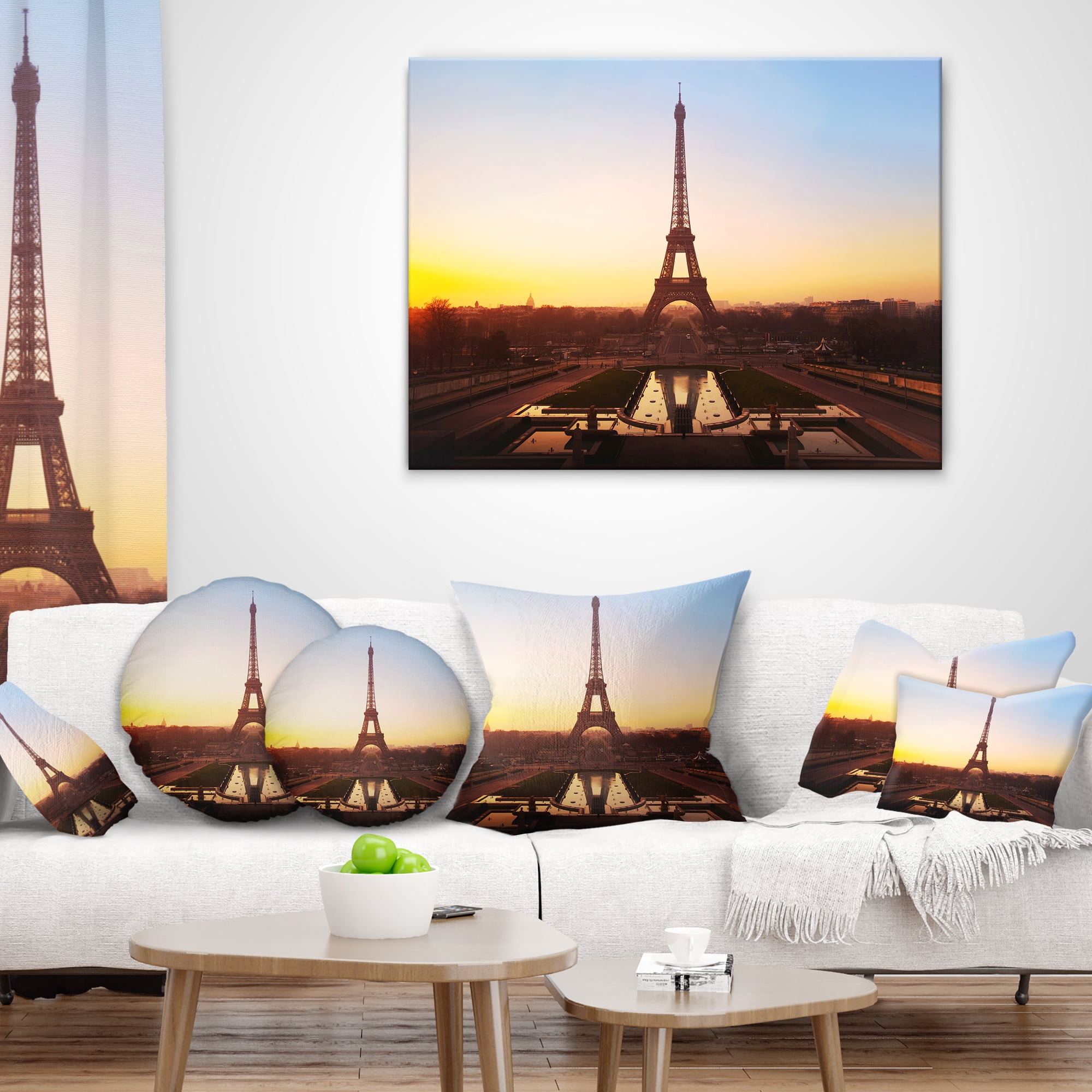 Designart Brown Silhouette of Paris Paris Eiffel Tower - Cityscape Throw Pillow - 18x18