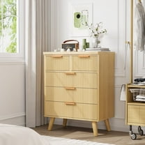 PPorfamilia 5 Drawer Dresser for Bedroom, Boho Fluted Chest of Drawers for Nursery, Living Room, Entryway, Natural