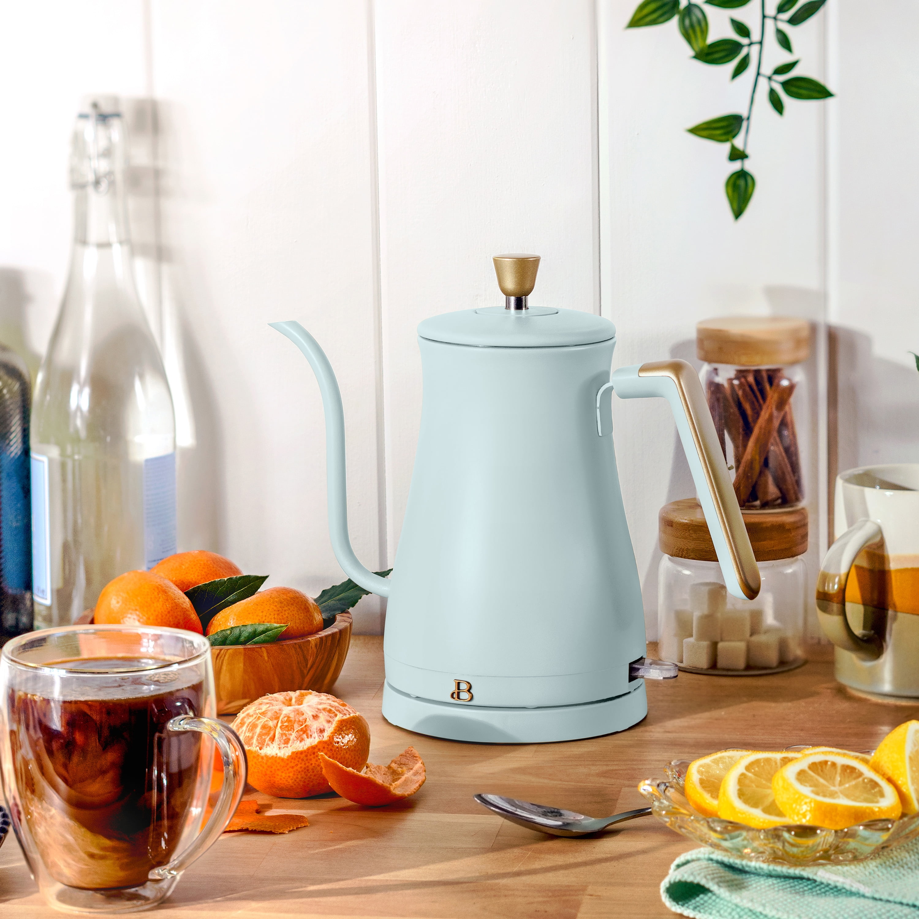 Beautiful 1-Liter Electric Gooseneck Kettle 1200 W, Hydrangea by Drew Barrymore