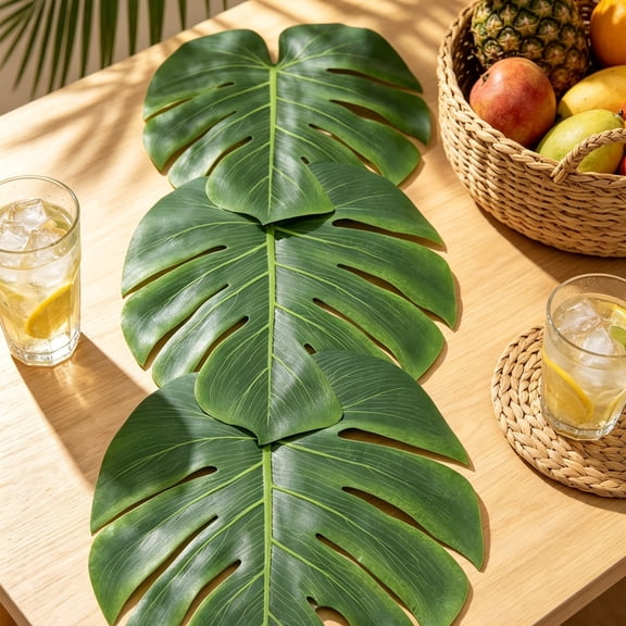 Artificial Leaf Table Runner, Tropical Green Monstera Table Runner 70 Inch, Cloth Table Runner for Dining Table, Summer Party Table Decor for Indoor Outdoor Home, Kitchen, Patio, Garden