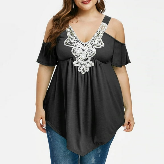 Leesechin Summer Short Sleeve Tops for Women V-Neck Plus Size Pullover Tops Blouses