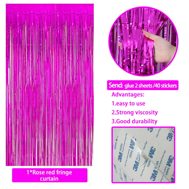 Pink Foil Fringe Curtain - Wavy Pink Fringe Backdrop 3.3 x 6.6 Feet, Pack  of 3 | Pink Streamers Party Decorations Pink Birthday Decorations