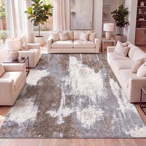 JONATHAN Y SUPERSOFT 5 x 8 Area Rug, Zoe Bohemian Abstract Marble - Brown/Cream, SEU302B-5