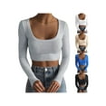 thumbnail image 2 of Sunisery Womens Long Sleeve Slim Fit Basic Knit Crop Top Y2k Fitted Tee Shirt Skinny Tight T-Shirt Streetwear, 2 of 6