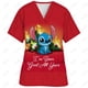 thumbnail image 3 of Blusa de uniforme de trabajo con cuello en V y cordón de manga corta con estampado de dibujos animados de Disney Stitch para mujer, 3 of 5