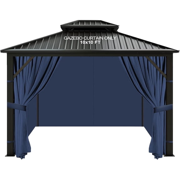 10'x10' Gazebo Curtains Outdoor Waterproof, Navy Blue Universal Replacement Curtain 4-Panels, Sidewalls with Zipper for Garden, Patio, Yard (Only Curtains)