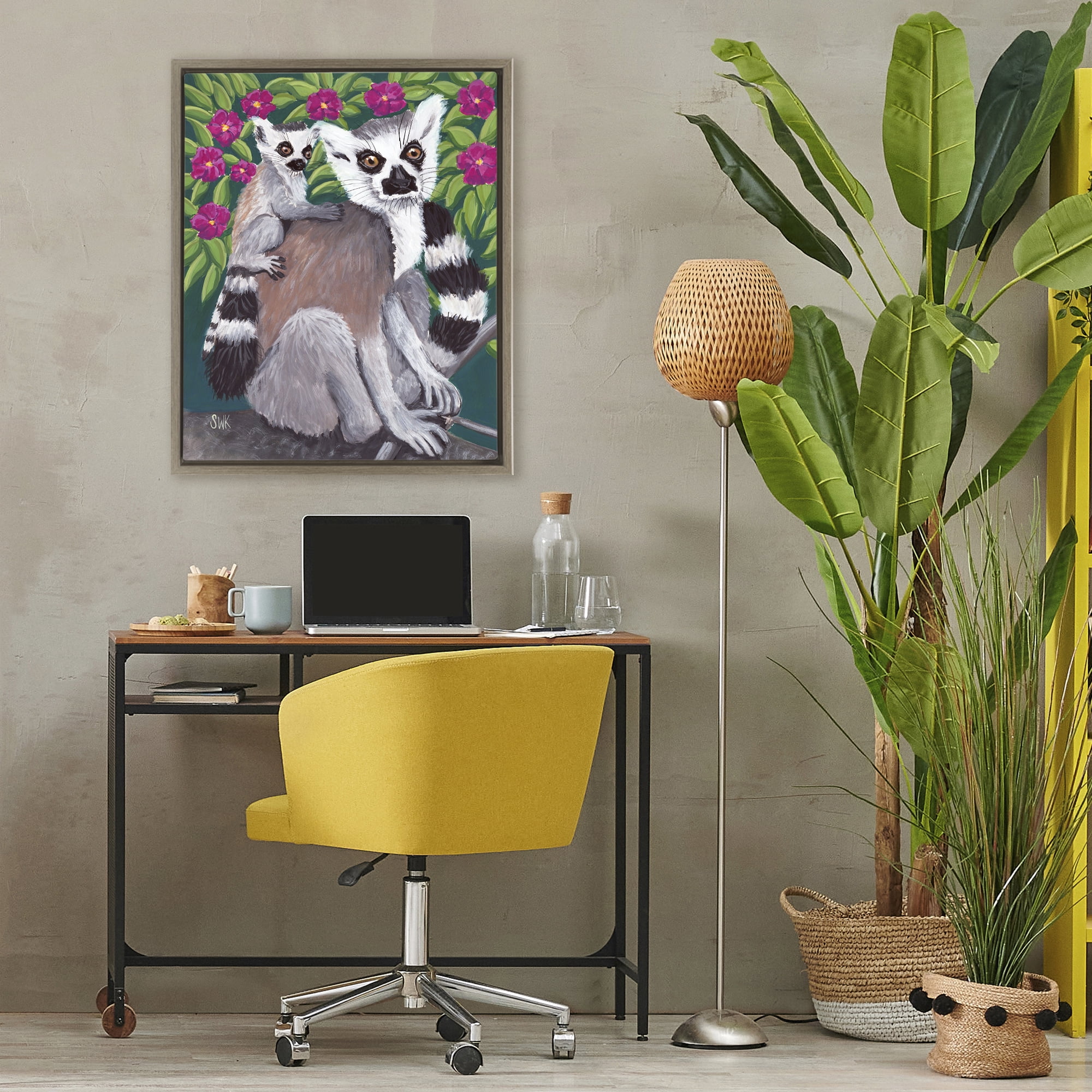 Stupell Industries Ring Tailed Lemur Mama & Baby Brown Framed Floater Canvas Wall Art, design by Sarah Waldron Kimball