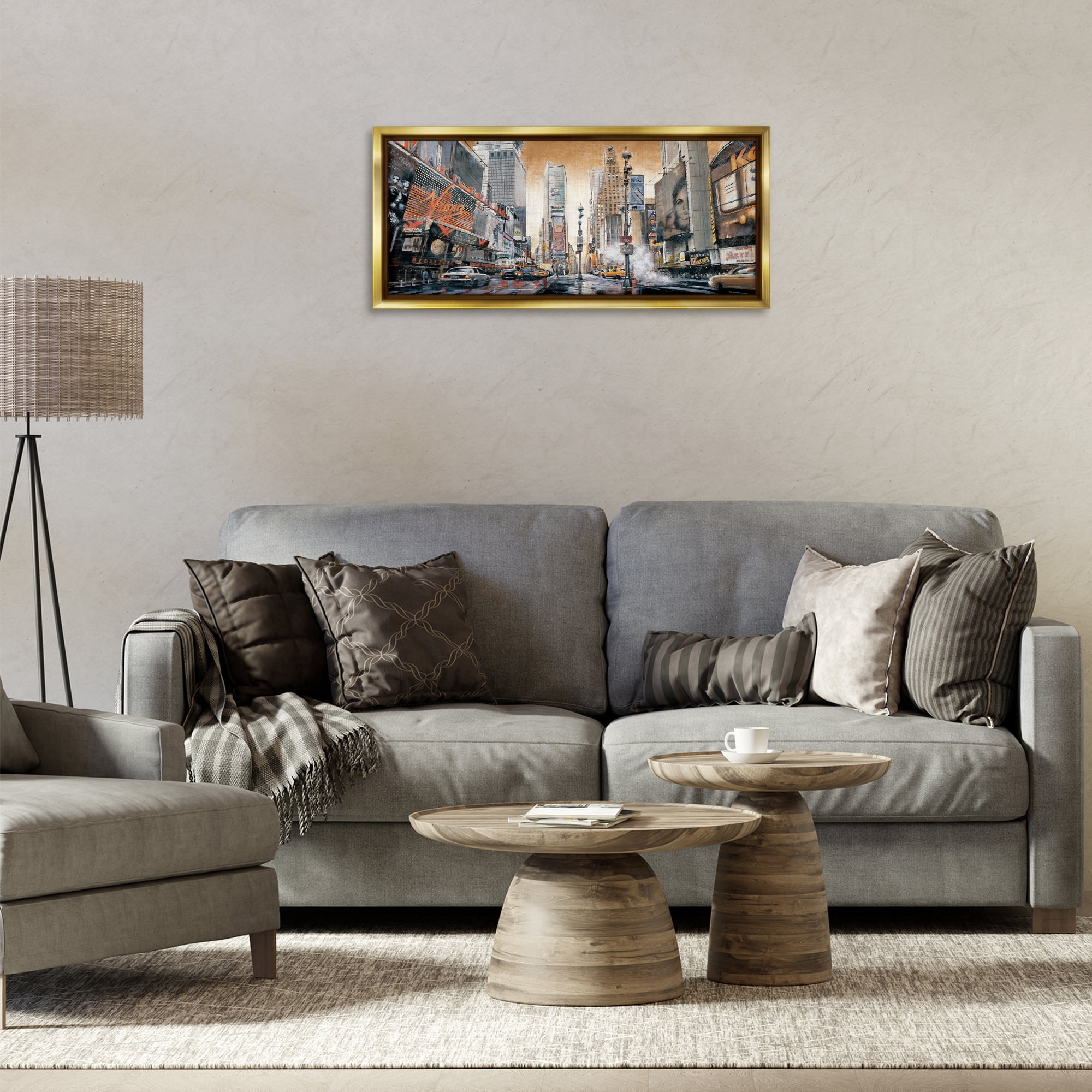 Stupell Industries New York Cityscape Scenery Painting Gold Floater Framed Art Print Wall Art, 31 x 14