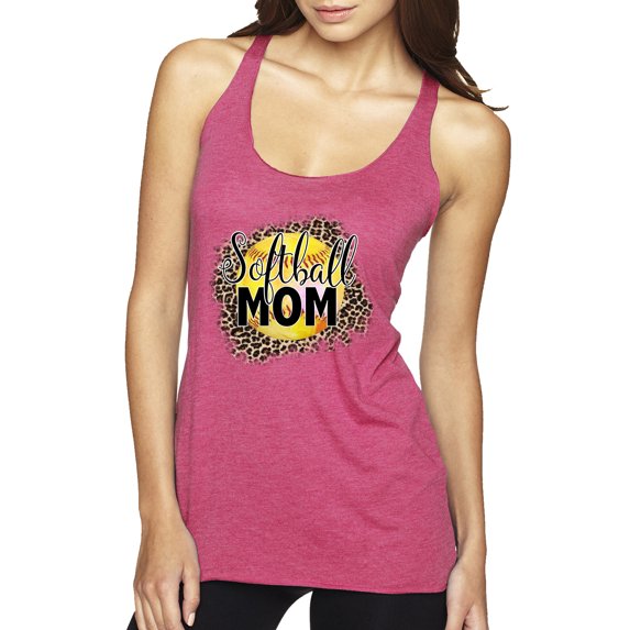 Softball Mom Animal Print Girl Sports Tri-Blend Racerback Tank Top, Vintage Pink, Medium