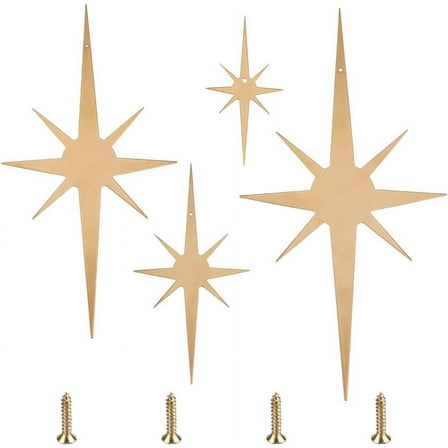 1 Set 4Pcs Metal Star Wall Decor 8 Pointed Atomic Stars Wall Hangings 3.9/7.9/11.8/13.7 Inch Mid Century Modern Decor Iron Star Wall Accents with Screw for Home Office Wall Decoration Accessories