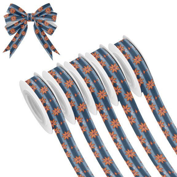 5 Rolls Christmas Ribbon 1.5 inch Wide Decorative Ribbon for Gift Wrapping and Holiday Decorations Orange Large Flowers