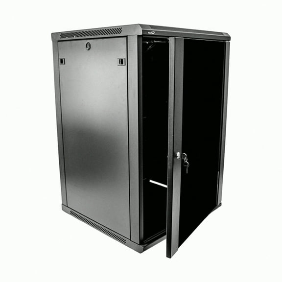 NavePoint 18U Server Rack Enclosure - 23.6” Deep, 18U Wall Mount Network Cabinet with Locking Glass Door for 19” IT Equipment, 18U Network Rack with 2 Fans, Removable Side Panels, Black