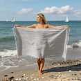 thumbnail image 2 of Convertible Beach Towel Bag 2-in-1 Sand Free Microfiber Towel Backpack Quick Dry, Oversized Stripe Tassel Beach Towel Transforms into Carry Bag for Pool Camping Travel, 2 of 4