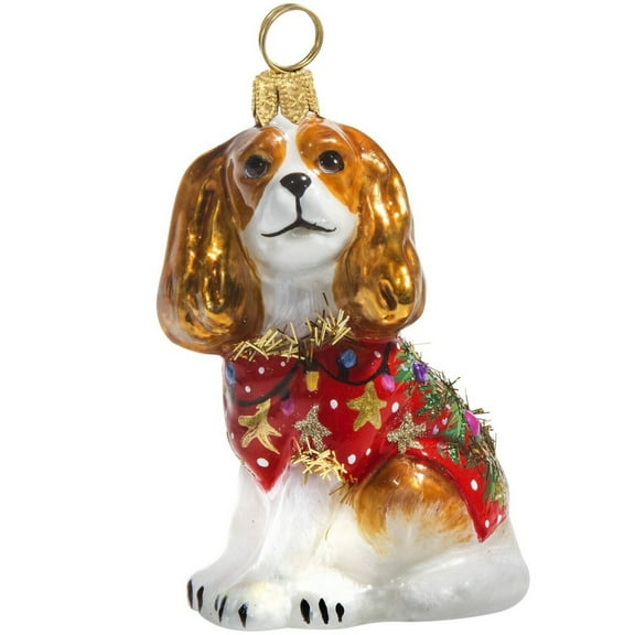 Blenheim Cavalier King Charles Spaniel in Ugly Christmas Sweater Polish Ornament