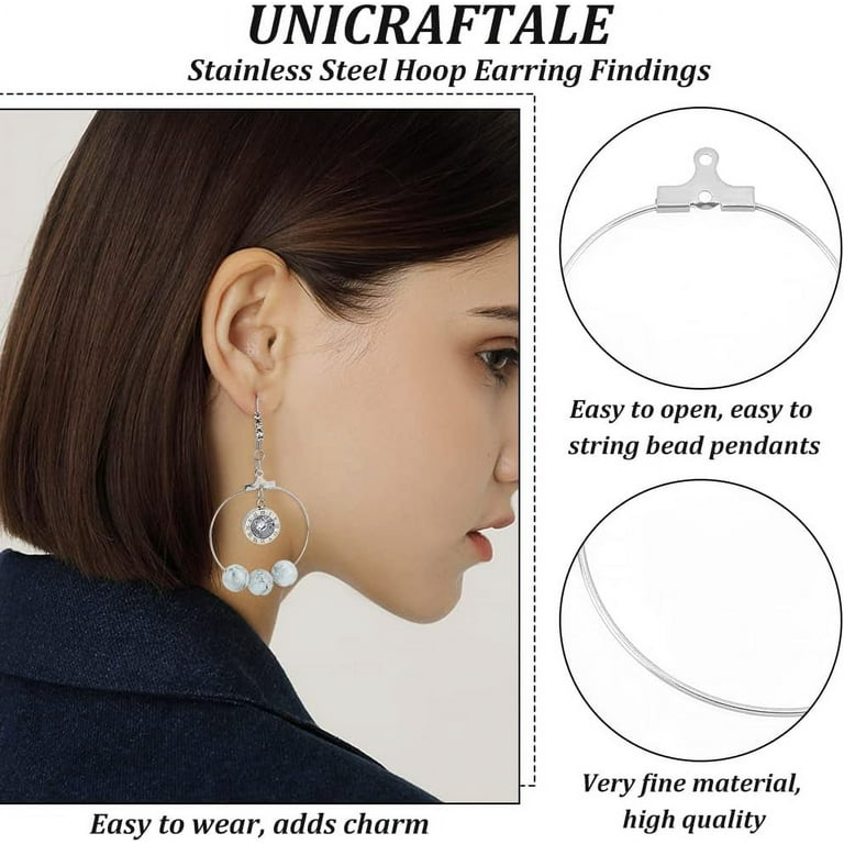 50pcs Stainless Steel Hoop Earring Findings, 1mm Hole, DIY Jewelry