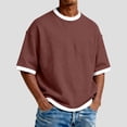 thumbnail image 2 of TAmten Mens T-Shirt Knit Short Sleeve Crew Neck Contrast Trim Knit T-Shirt Wine,L, 2 of 4