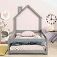 thumbnail image 3 of Twin Size Wood bed with House-shaped Headboard Floor bed with Fences,Grey, 3 of 8