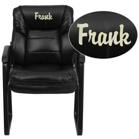 Flash Furniture Personalized Black LeatherSoft Executive Side Reception Chair with Lumbar Support and Sled Base
