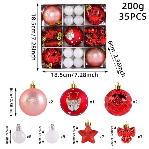 35pcs Christmas Ball Ornament Gift Box Set - Plastic Striped Hanging Balls for Christmas Tree, Party Decor Supplies, Lightweight & Shatterproof, Easy to Hang for Festive Decor, A