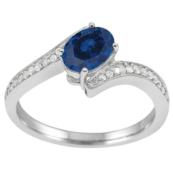 Mauli Jewels Engagement Rings for Women 1.05 Carat Sapphire and Diamond Wedding Engagement Ring 4-Prong 10k Solid White Gold