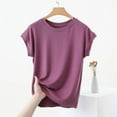 thumbnail image 4 of Youyipin Womens Tops Spring Fashion Womens Scoop Neck Short Sleeve Tops Summer Going Out Double Lined T Shirts Slim Fit Clothes Basic Tee For Women 2025, 4 of 5