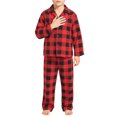thumbnail image 2 of Conjunto de pijamas de cuadros de manga larga con botones para adultos y niños en rojo de INSPIRE CHIC, 2 of 4