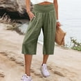 thumbnail image 2 of Kddylitq 2024 Capris for Women Long Shorts Below The Knee Casual Summer Elastic Waist Flowy Beach Shorts Linen Loose Fit Army Green 2XL, 2 of 5