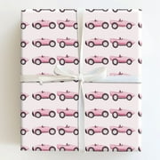 Watercolor Pink Vintage Convertible Race Car Pattern Gift Wrapping Paper