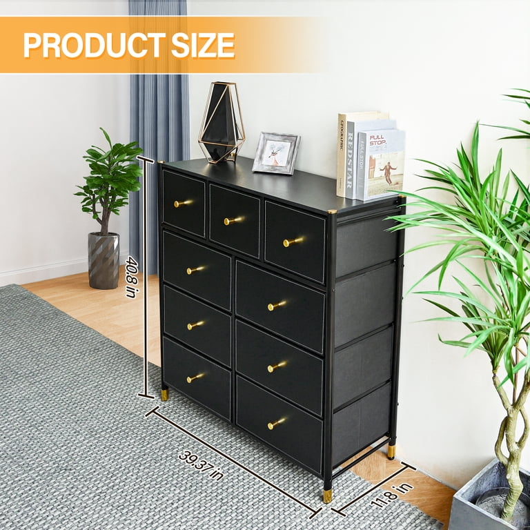 Bigroof 9-Drawer Dresser, Luxury Black, Artificial Leather Accents, Storage  Organizer - Walmart.com